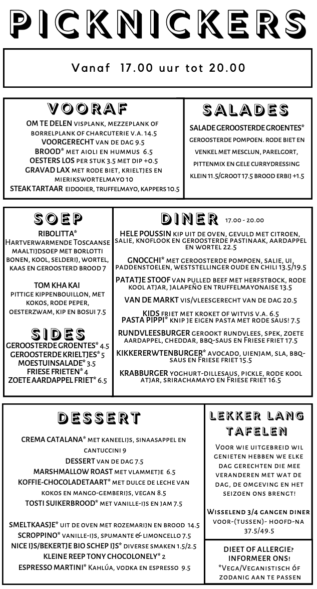 Restaurant Terherne menukaart diner - Picknickers