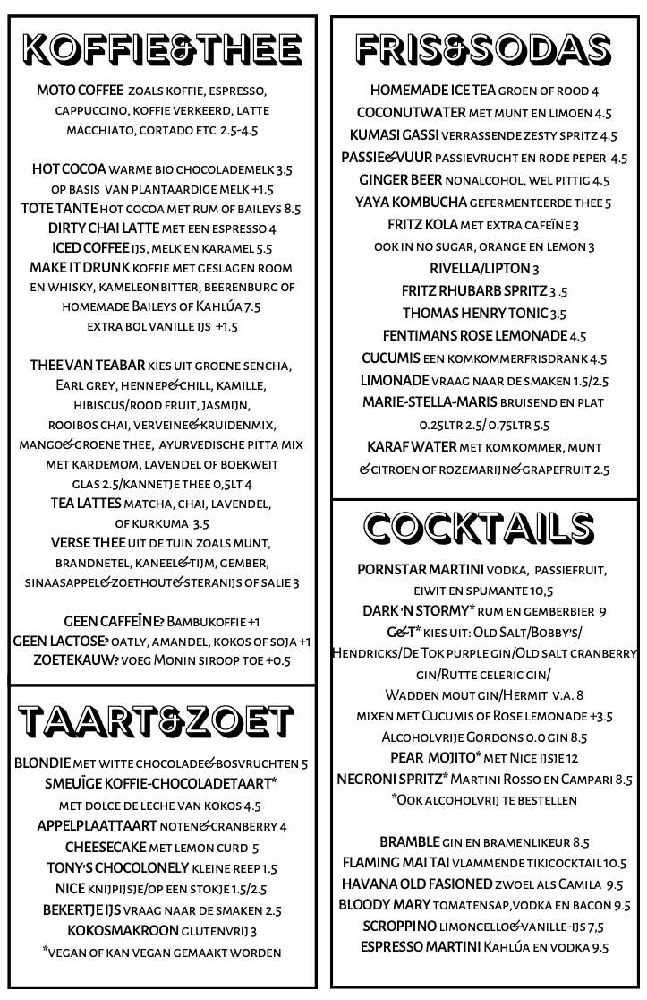 Restaurant Terherne drankenkaart Picknickers