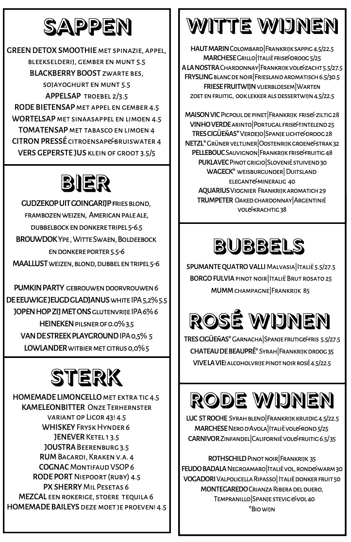 Restaurant Terherne drankenkaart 2 - Picknickers