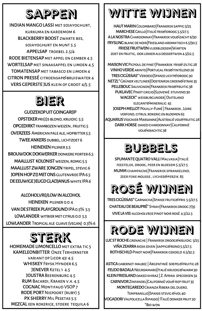 Restaurant Terherne drankenkaart 2 - Picknickers