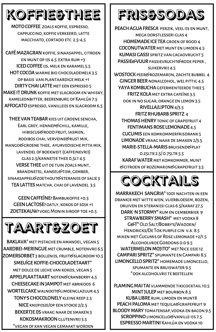 Restaurant Terherne drankenkaart Picknickers