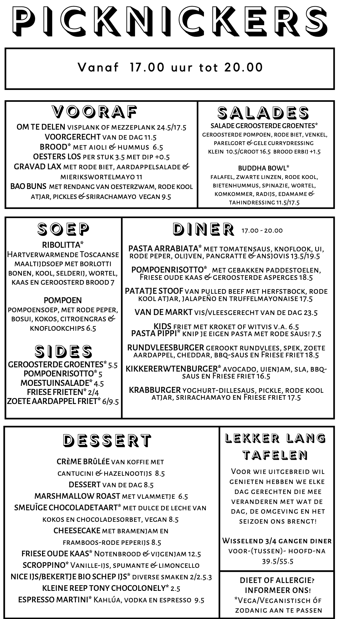Restaurant Terherne menukaart diner - Picknickers