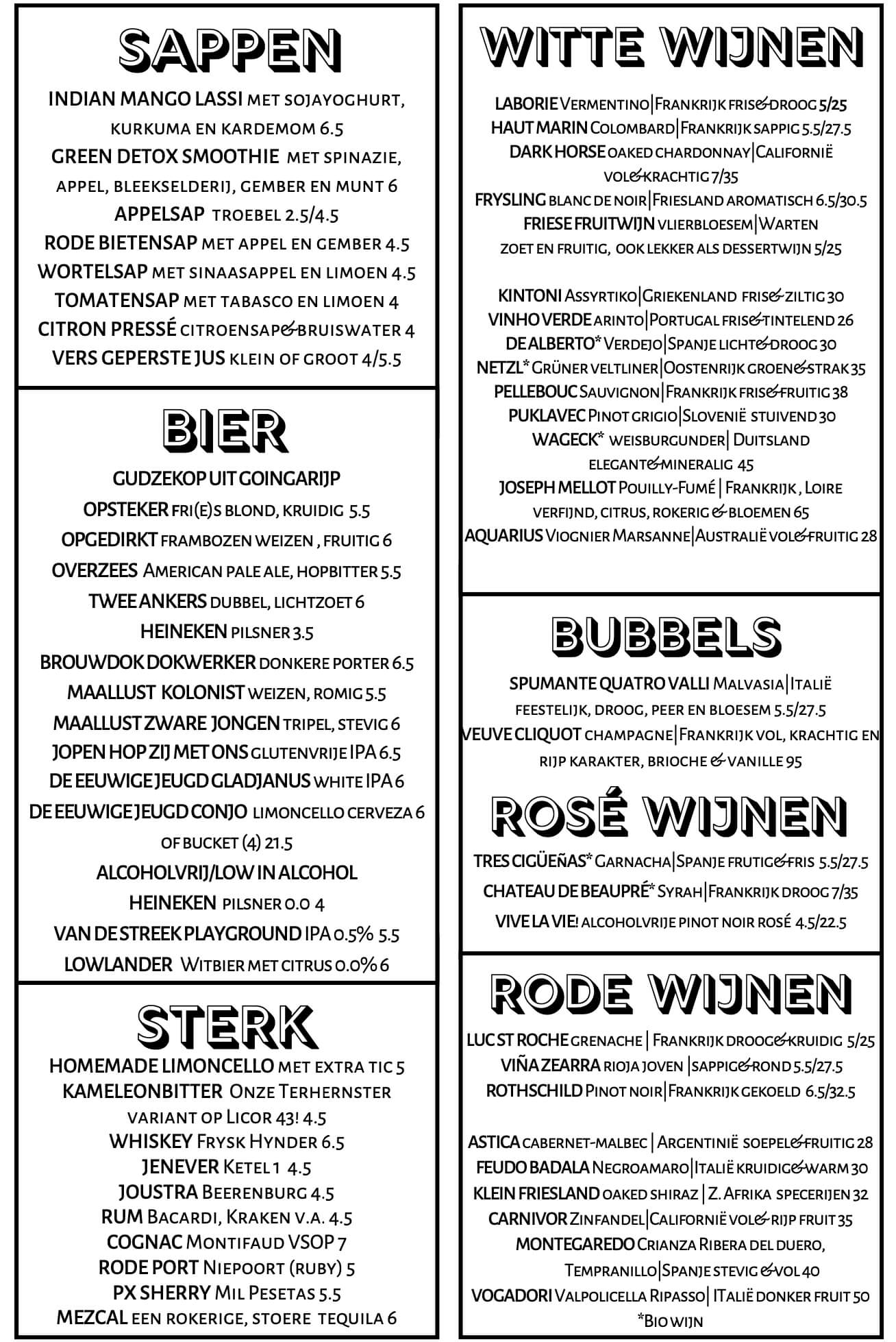 Restaurant Picknickers Terherne drankenkaart 2024 deel 2