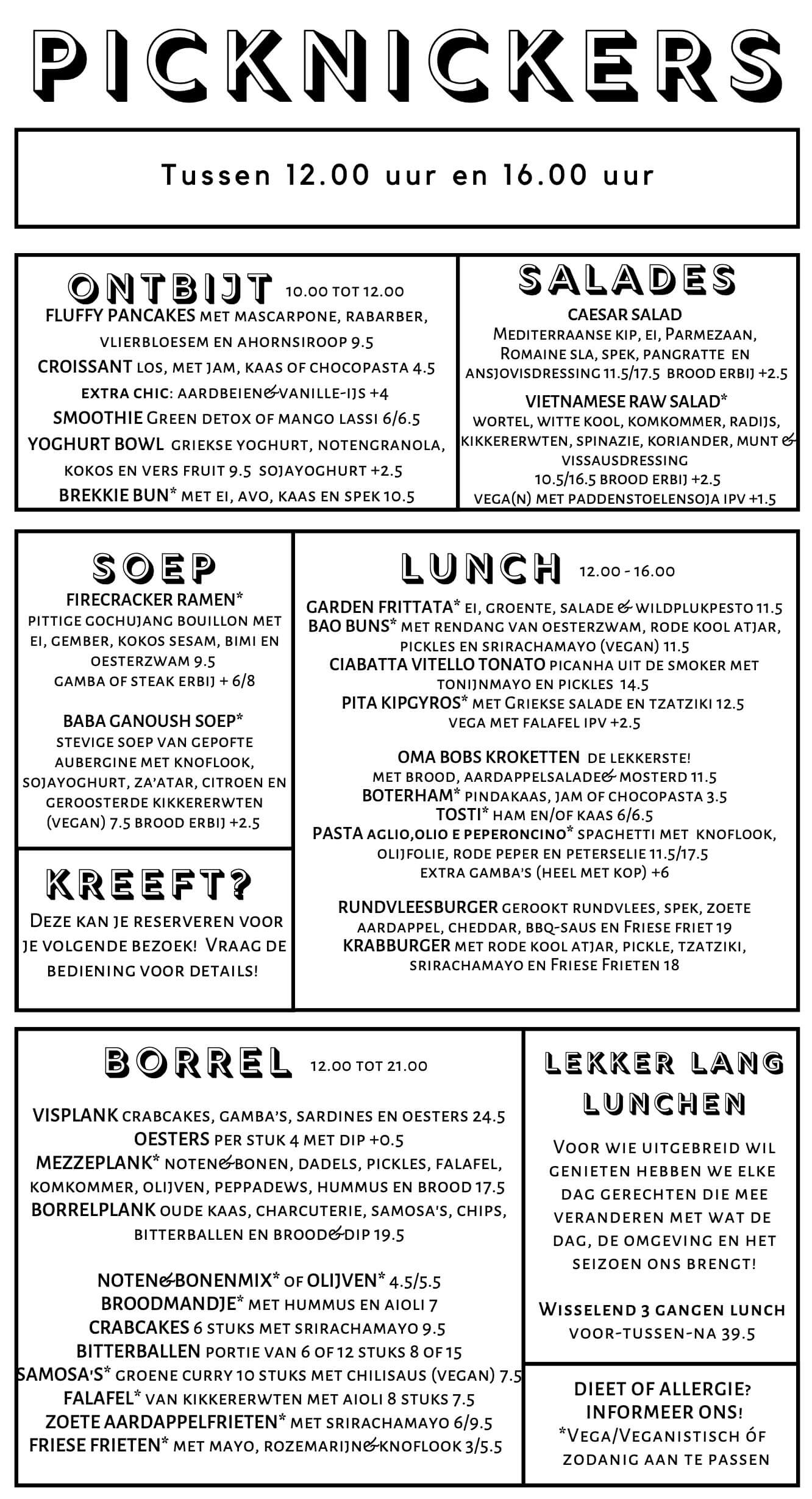 Restaurant Picknickers Terherne menukaart 2024